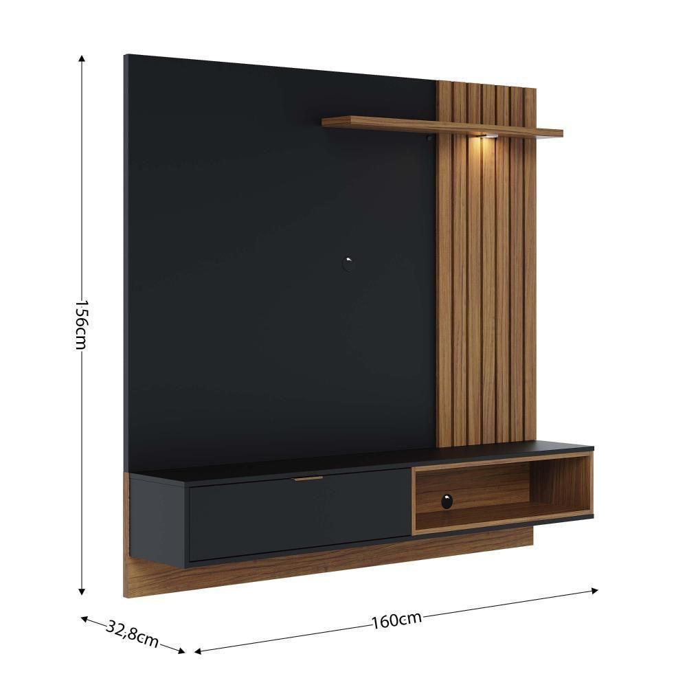 Painel Para Tv Suspenso Tocantins 1.6 Preto Acetinado Noce Milano Com Aparador Para Sala Riviera Noce Milano – Colibri - 3