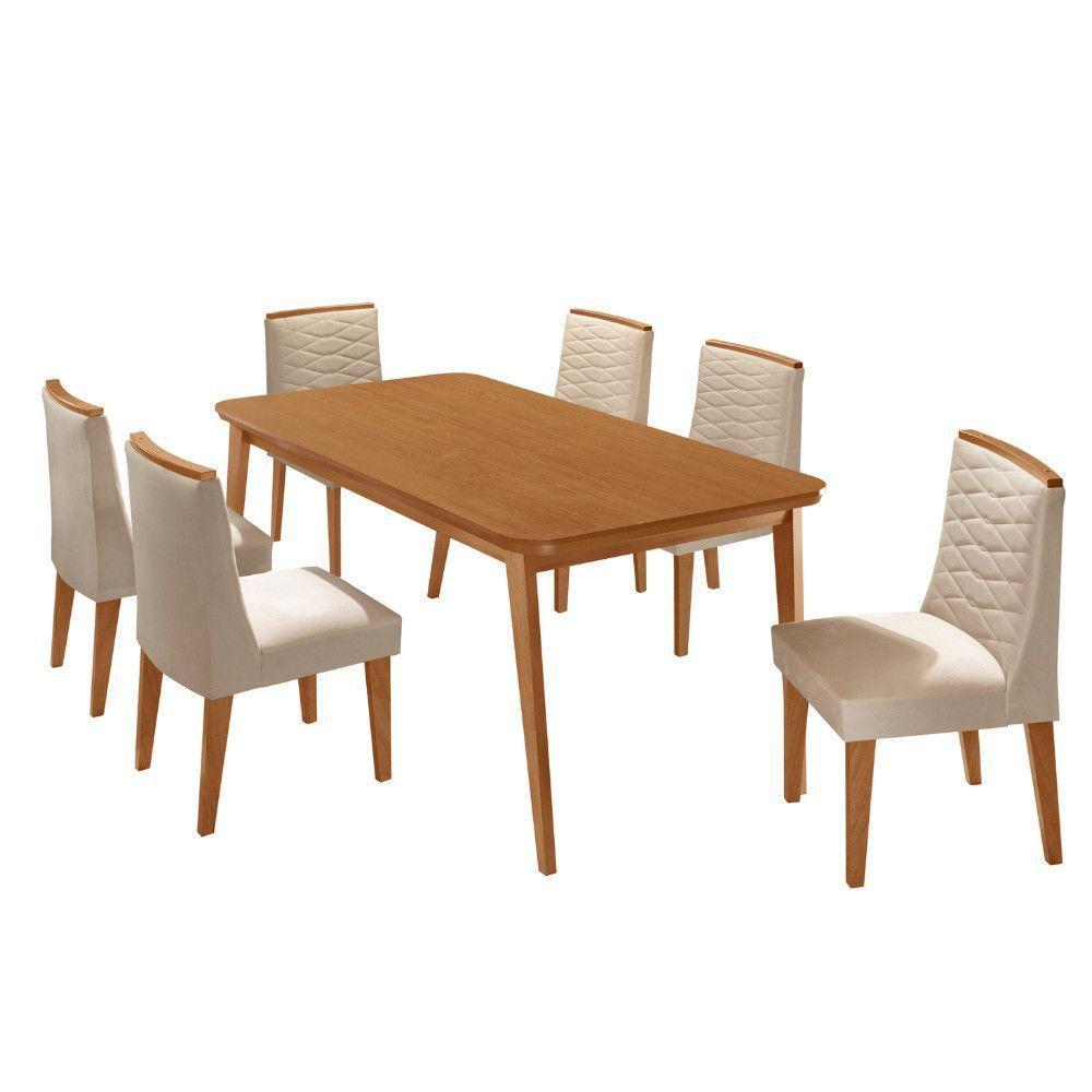 Mesa De Jantar Copper 180cm Tampo Mdf Com 6 Cadeiras Eloise Veludo Creme/naturalle/naturalle - 2