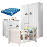 Quarto De Bebê Ane Com Berço Americano Lara Branco Brilho Com Colchão Ortobom – Phoenix Baby - 1
