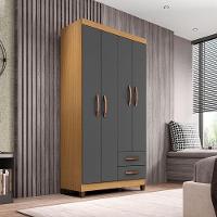 Guarda Roupa Solteiro Modena 4 Portas Carvalho Americano Grafite - Incorplac - 2