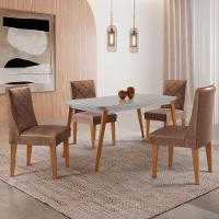 Mesa De Jantar Copper 120cm Mdf Vidro Com 4 Cadeiras Moderna Tork /off /naturale /serig Off - 1