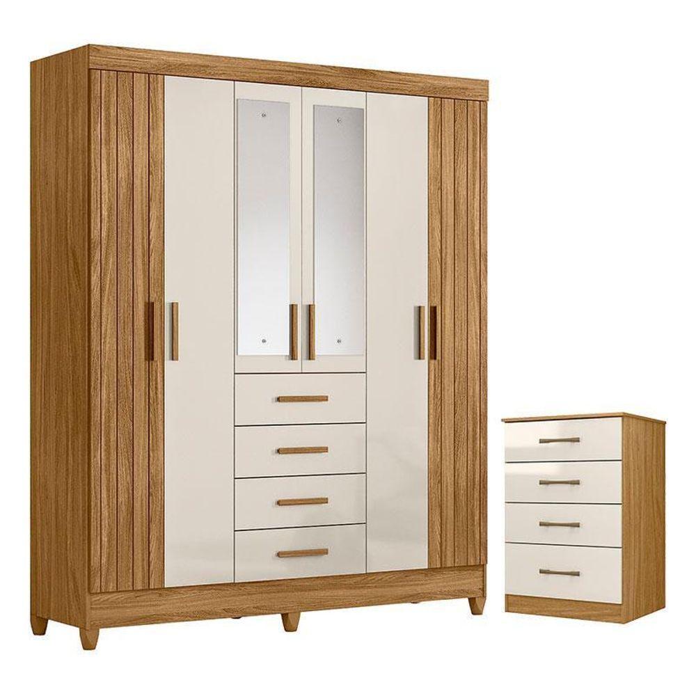 Guarda Roupa Solteiro Aruba Com Espelho E Cômoda Ms913 Freijó Off White – Moval - 1