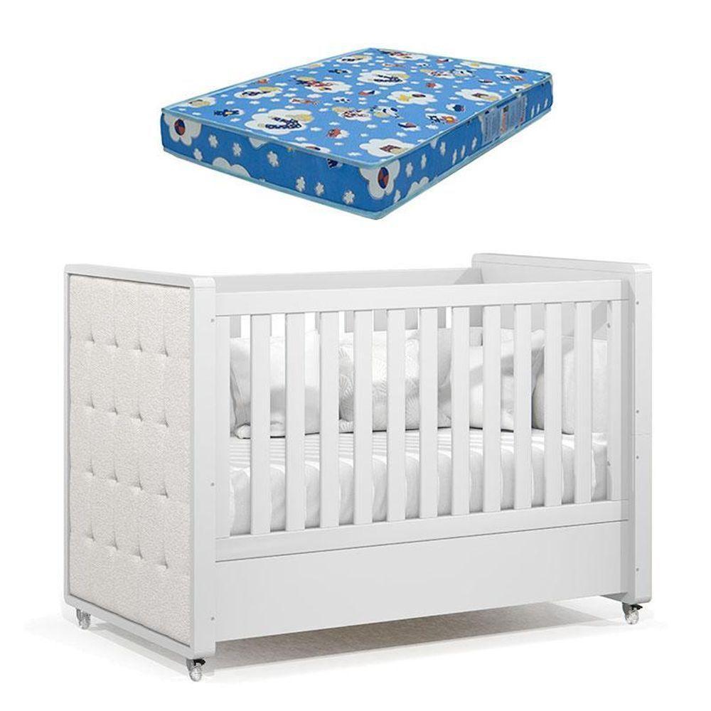 Berço Americano Tutto New Branco Acetinado Com Capitonê New Boucle E Colchão Ortobom - Matic - 1