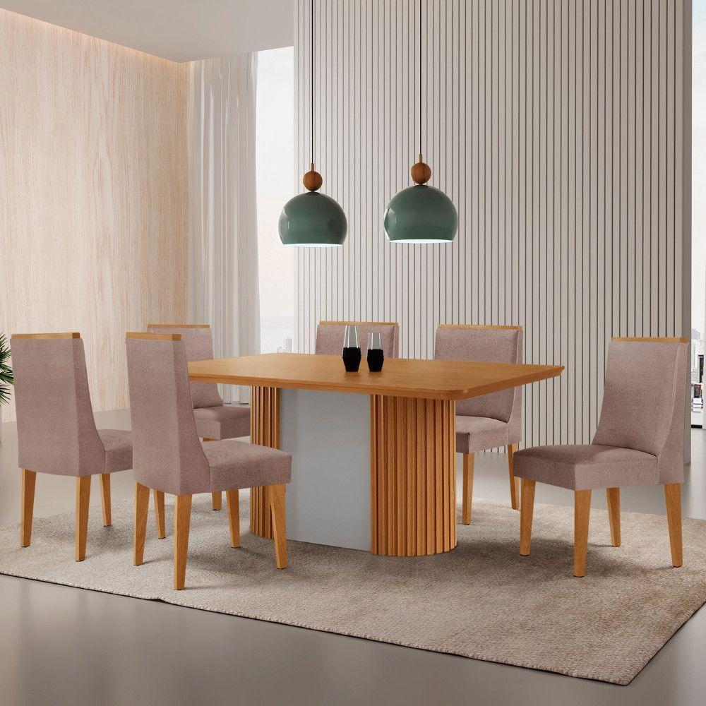 Mesa De Jantar Aspen 180cm Tampo Mdf Laminado 6 Cad Lisboa Linho Capuccino /naturale /off White - 1