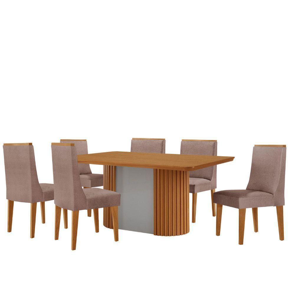 Mesa De Jantar Aspen 180cm Tampo Mdf Laminado 6 Cad Lisboa Linho Capuccino /naturale /off White - 2