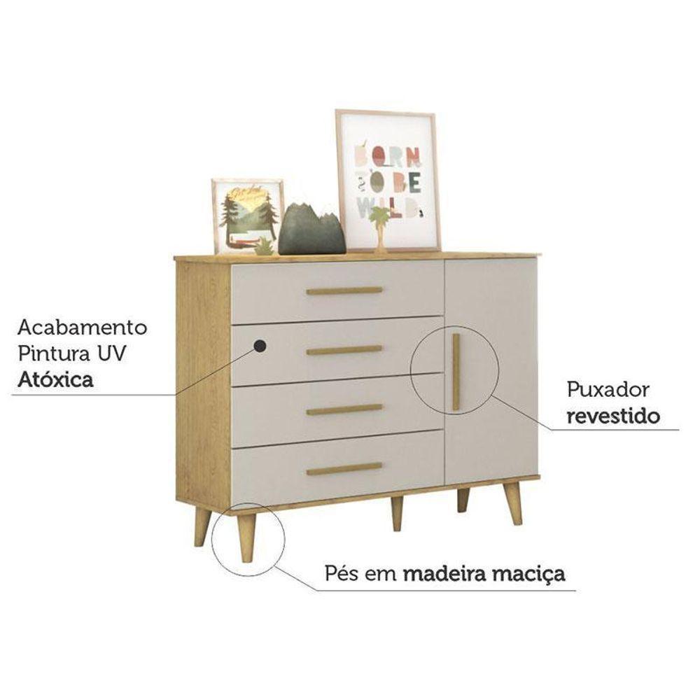 Berço Americano E Cômoda Infantil Ludmila Off White Bétula Com Colchão Gazin - Carolina Baby - 8