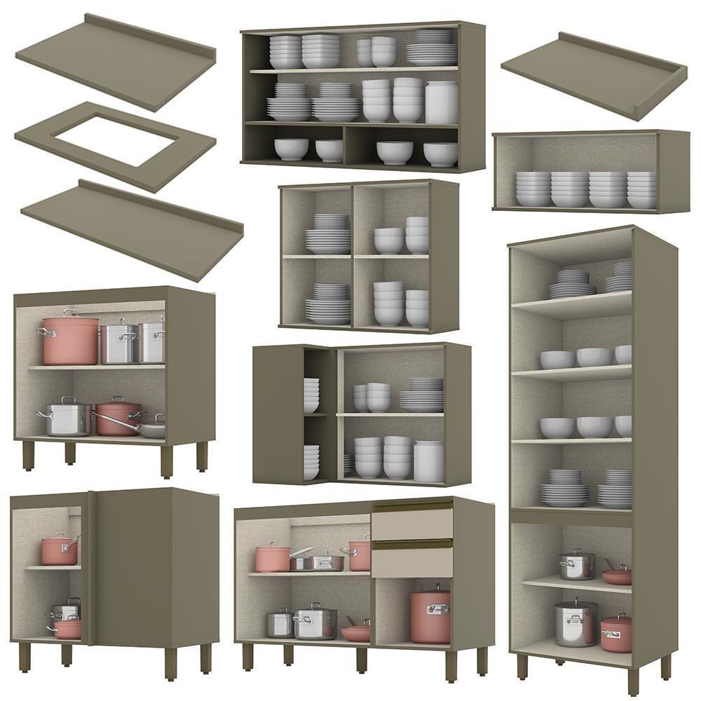 Cozinha Completa De Canto 9 Peças Connect Duna/cristal Com Cristaleira E Aéreo Vidro - Móveis Henn Duna/cristal - 4