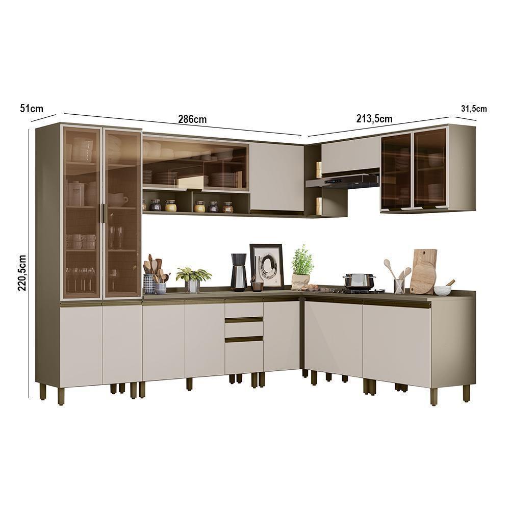 Cozinha Completa De Canto 9 Peças Connect Duna/cristal Com Cristaleira E Aéreo Vidro - Móveis Henn Duna/cristal - 5