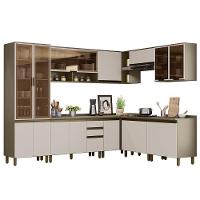 Cozinha Completa De Canto 9 Peças Connect Duna/cristal Com Cristaleira E Aéreo Vidro - Móveis Henn Duna/cristal - 1