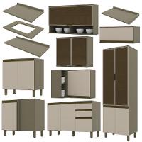 Cozinha Completa De Canto 9 Peças Connect Duna/cristal Com Cristaleira E Aéreo Vidro - Móveis Henn Duna/cristal - 3