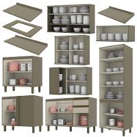 Cozinha Completa De Canto 9 Peças Connect Duna/cristal Com Cristaleira E Aéreo Vidro - Móveis Henn Duna/cristal