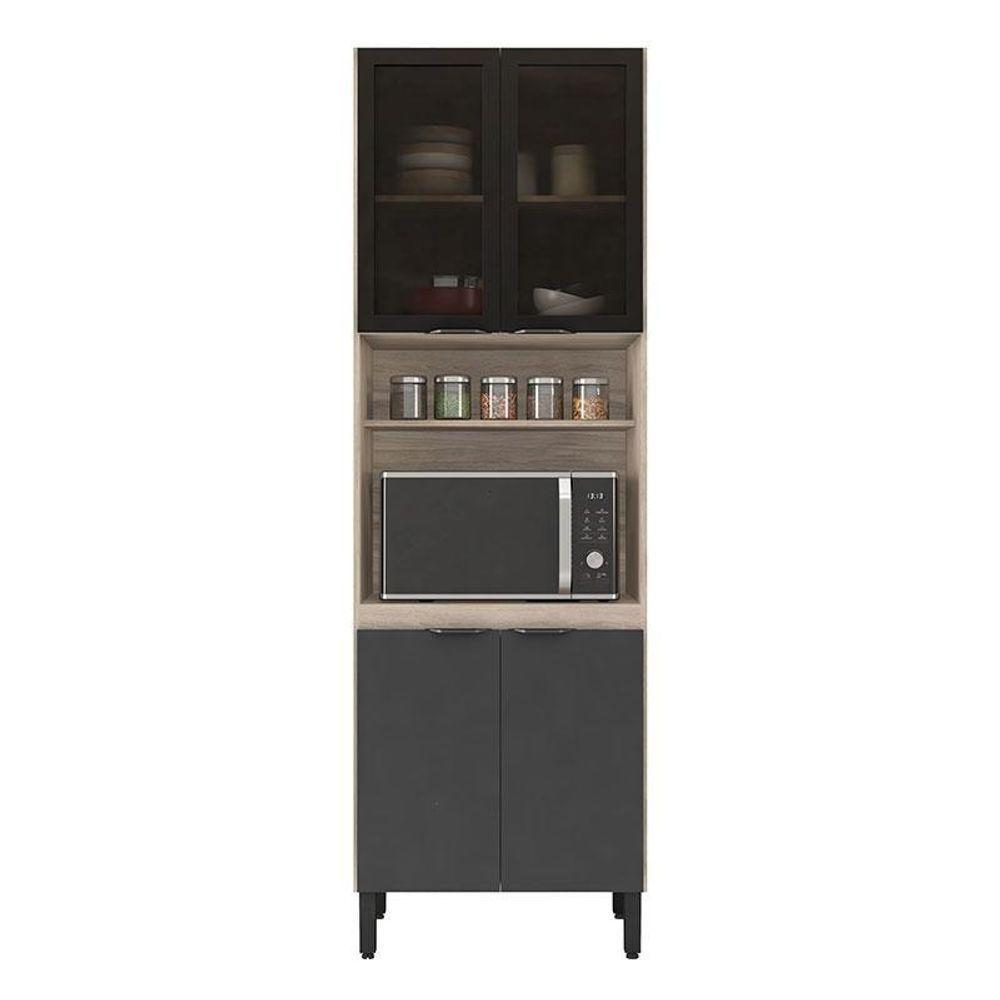 Armário Paneleiro Firenze Com Porta De Vidro Avena Grafito - Demóbile - 2