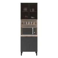 Armário Paneleiro Firenze Com Porta De Vidro Avena Grafito - Demóbile - 2