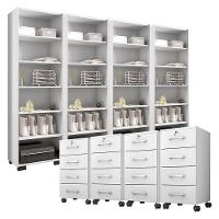 Kit 4 Gaveteiros Para Escritório Gávea Com Chave E 4 Livreiros Office Branco Fosco – Móveis Leão - 1