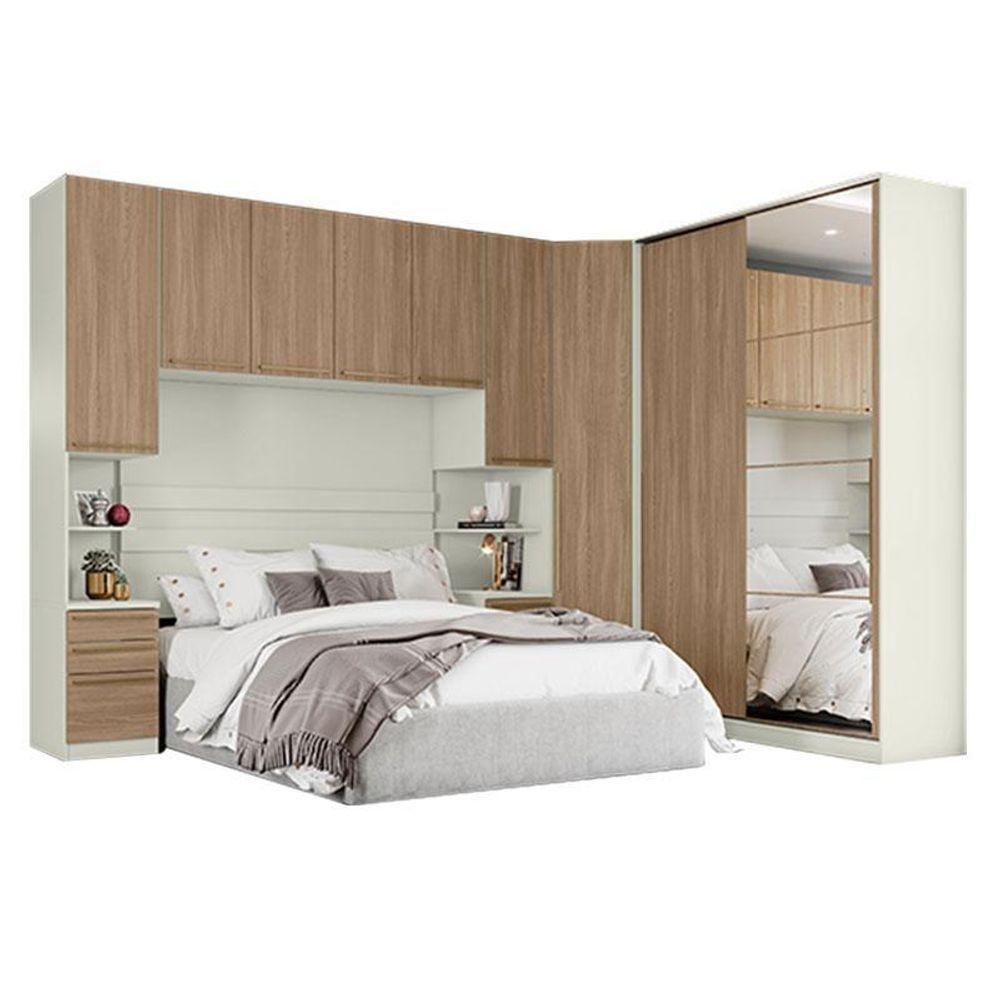 Quarto Modulado Casal Ambiente 1 Seletto 5 Peças Areia Jequitibá - Henn - 1