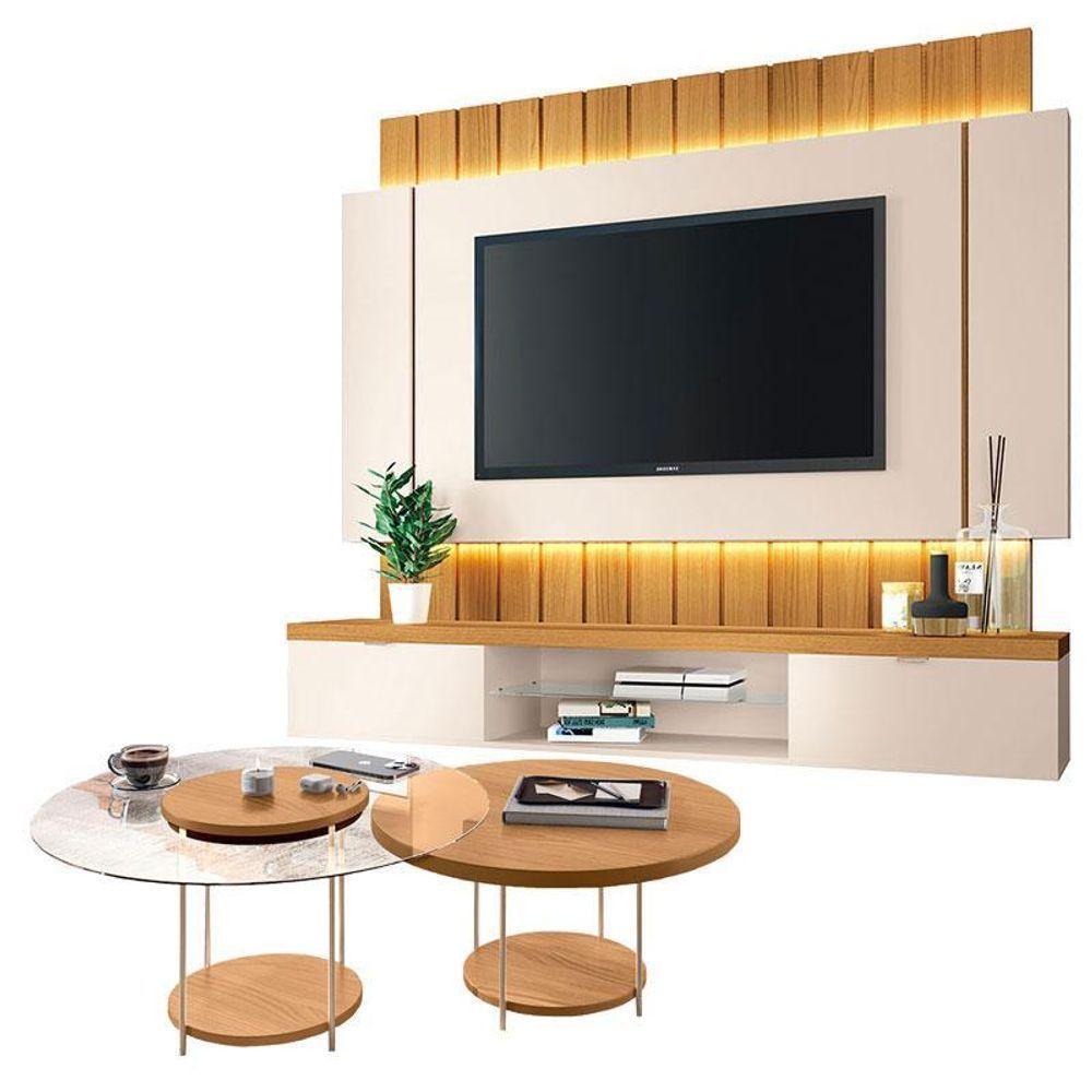 Home Suspenso Illusion 1.8 Cinamomo Off White E Kit Mesa De Centro Sky Cinamomo- Hb Móveis - 1