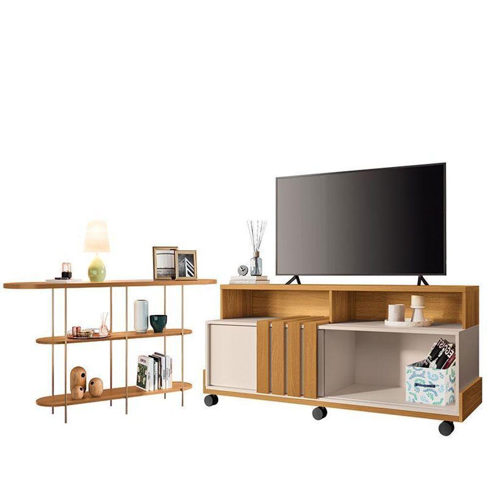 Rack Bancada Graci 1.3 Com Aparador Infinity Cinamomo Off White – Hb Móveis - 1