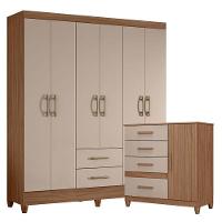 Guarda Roupa Casal Panamá E Cômoda Venus Carvalho Fendi Com Pés - Moval - 1