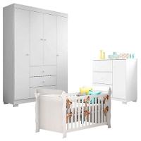 Quarto De Bebê Duda 4 Portas Com Berço Americano Lara Branco Brilho – Phoenix Baby - 1