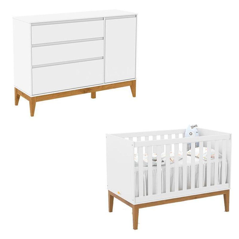Berço Americano Unique E Cômoda Com Porta Nature Clean Branco Soft Eco Wood – Matic - 1