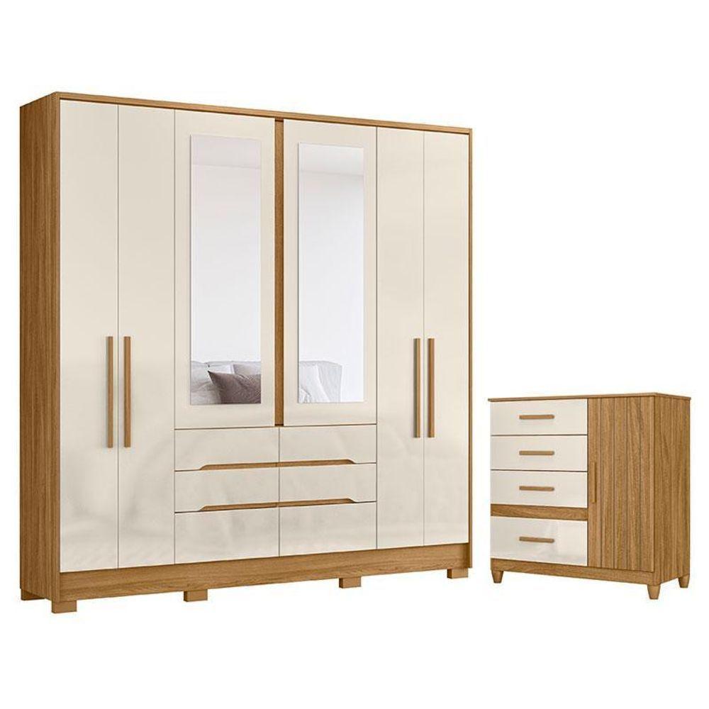 Guarda Roupa Casal San Francisco E Cômoda Vênus Freijó Off White Com Pés - Moval - 1