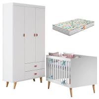 Berço Americano Ludmila E Guarda Roupa 3 Portas Duda Branco Acetinado Bétula Com Colchão Gazin - Carolina - 1