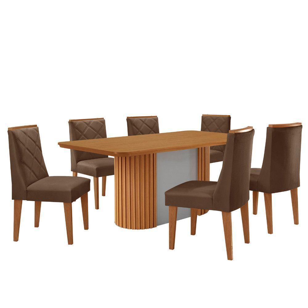 Mesa De Jantar Aspen 180cm Tampo Mdf Laminado Com 6 Cadeiras Veludo Marrom/naturale/off White - 2