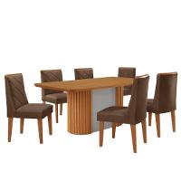 Mesa De Jantar Aspen 180cm Tampo Mdf Laminado Com 6 Cadeiras Veludo Marrom/naturale/off White - 2
