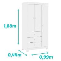 Berço Americano Lara E Guarda Roupa Duda 3 Portas Branco Brilho Com Colchão – Phoenix Baby - 3