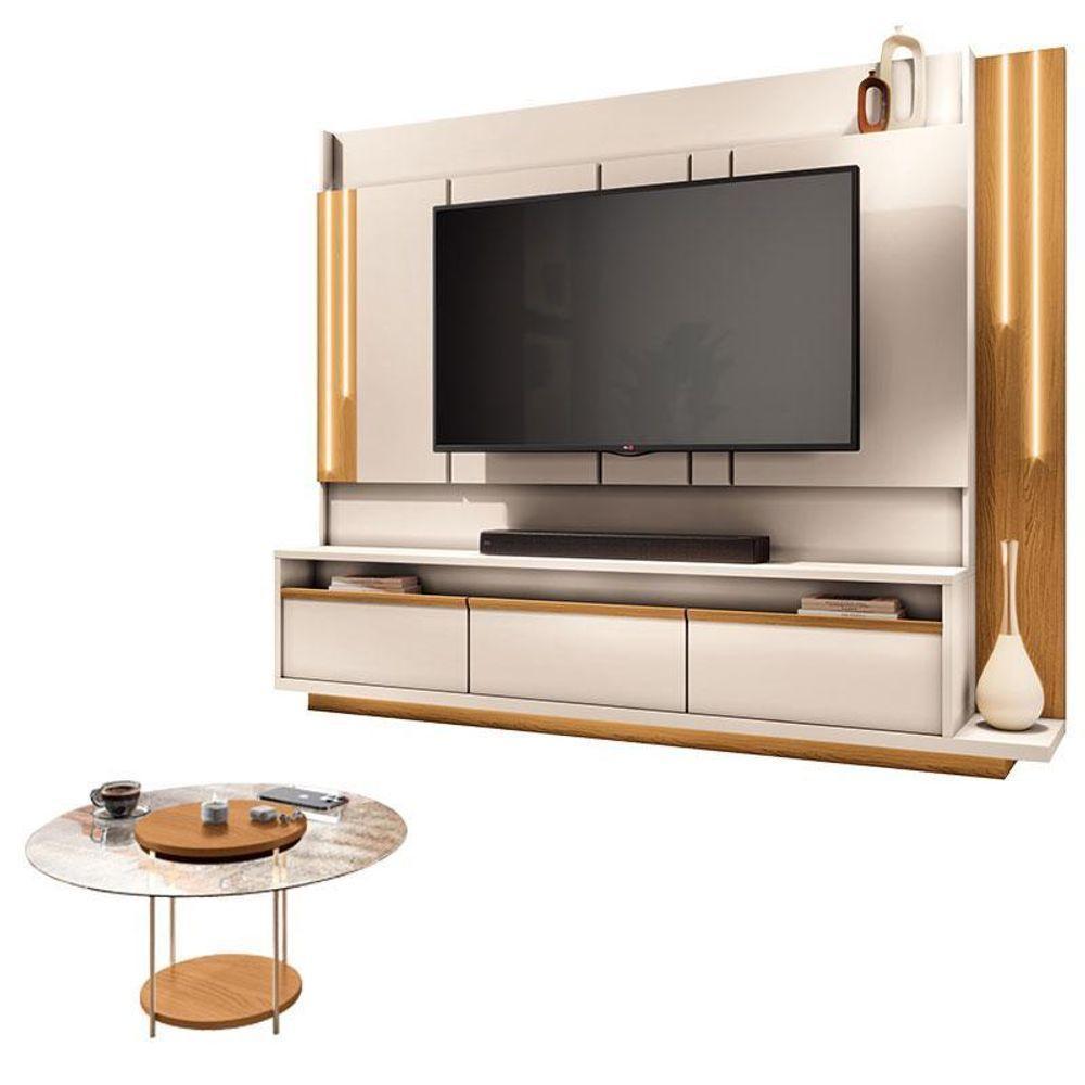 Estante Home Theater Montane Off White Cinamomo E Mesa De Centro Sky Com Tampo De Vidro Cinamomo - Hb Móveis - 1