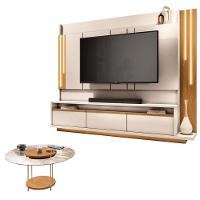Estante Home Theater Montane Off White Cinamomo E Mesa De Centro Sky Com Tampo De Vidro Cinamomo - Hb Móveis - 1