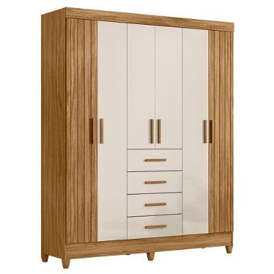 Guarda Roupa Solteiro e Cômoda Aruba e Vênus 7 Portas 8 Gavetas MDF MDP Freijó Off White Brilho