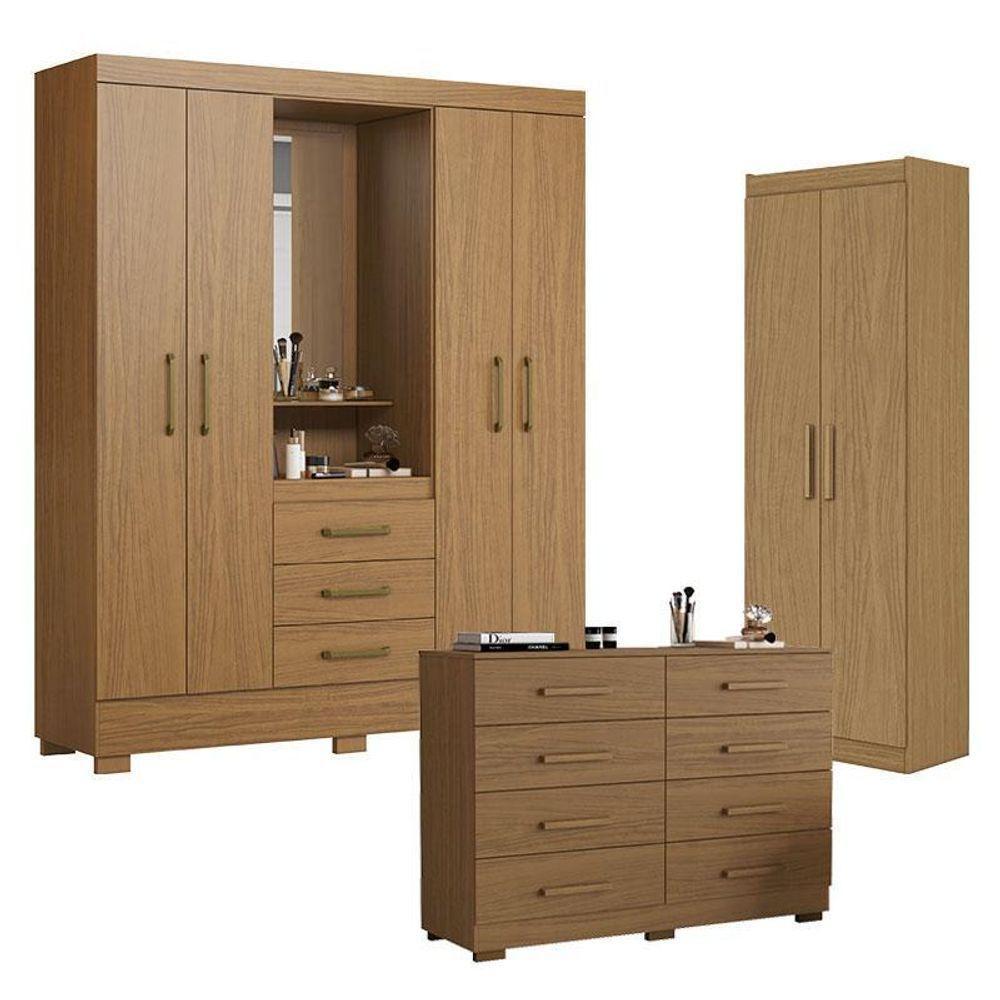 Guarda Roupa Solteiro Paris 2045150 Com Armário Multiuso 2000191 E Cômoda 2014148 Atacama - Aramóveis - 1