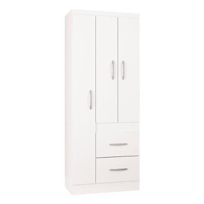 Guarda Roupa Solteiro Milão 3 Portas Branco Brilho – Poquema