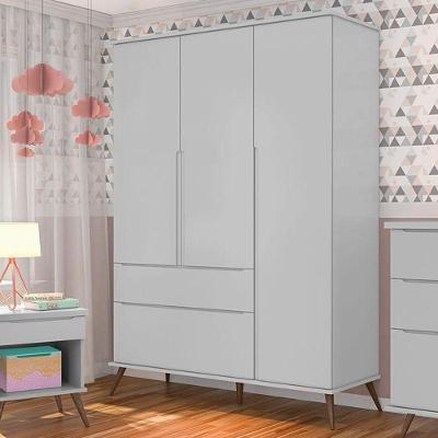 Guarda Roupa Infantil Retrô Alice 3 Portas 2 Gavetas Cinza Acetinado