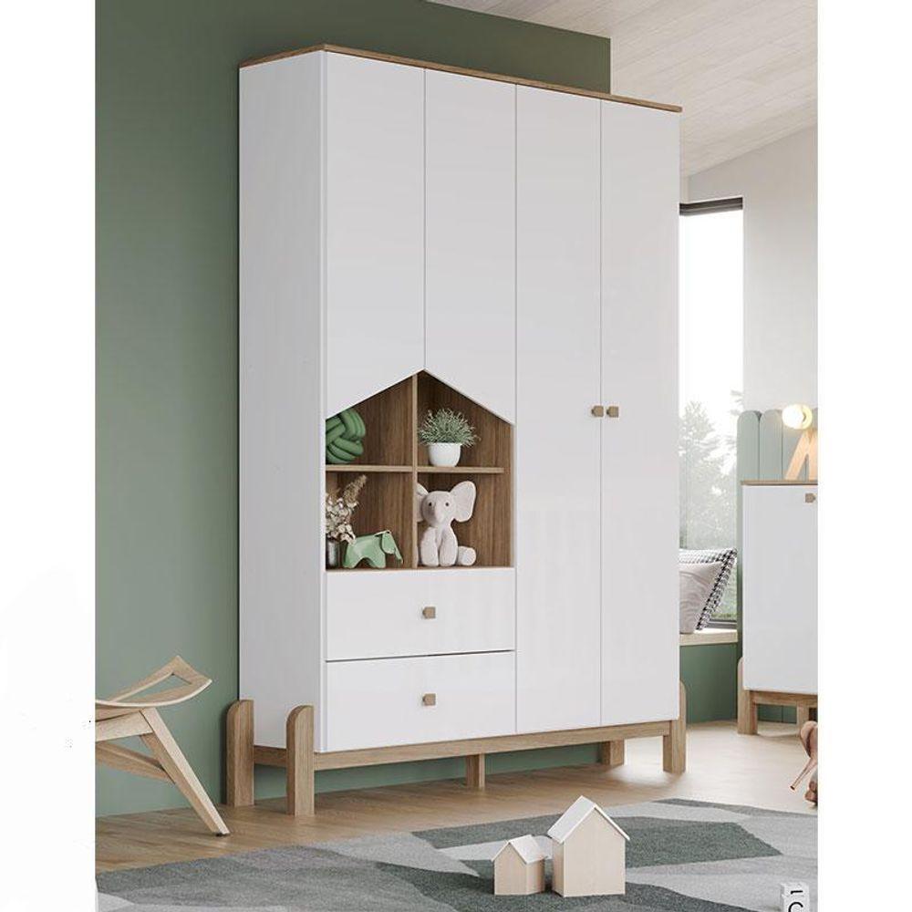 Guarda Roupa Infantil Ambiente Ternura 4 Portas Branco Jequitibá Hp - Henn - 1