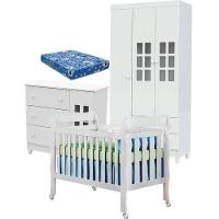 Quarto De Bebê Mariah 3p Com Berço Lila Branco Brilho Com Colchão - Carolina - 1