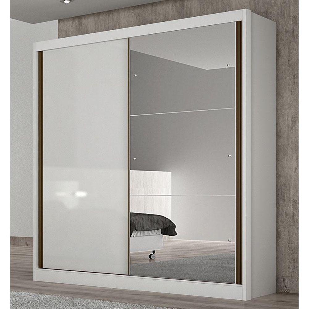 Guarda Roupa Solteiro Ambiente Dante 2 Portas Neve Com Espelho – Novo Horizonte - 1