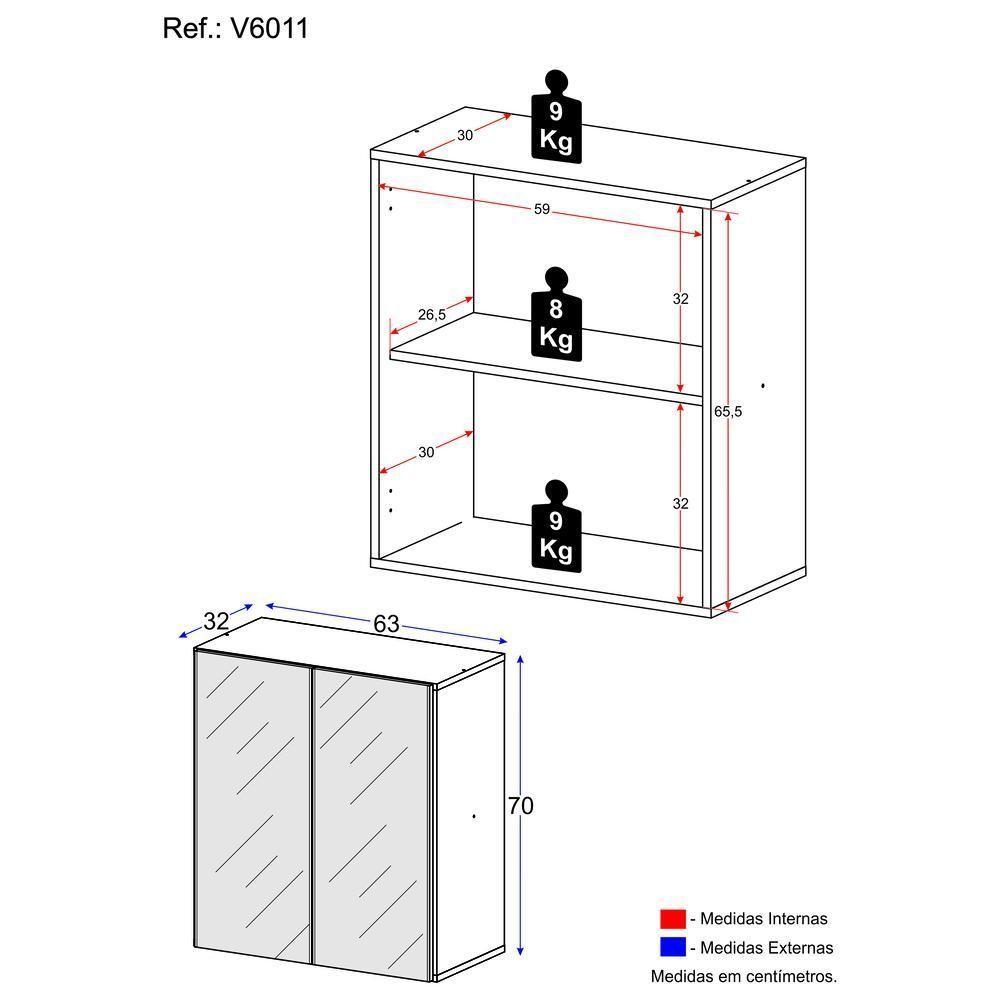 Sapateira 2 Portas Suspensa Com Espelho Nina Multimóveis V6011 Branca Branco - 4
