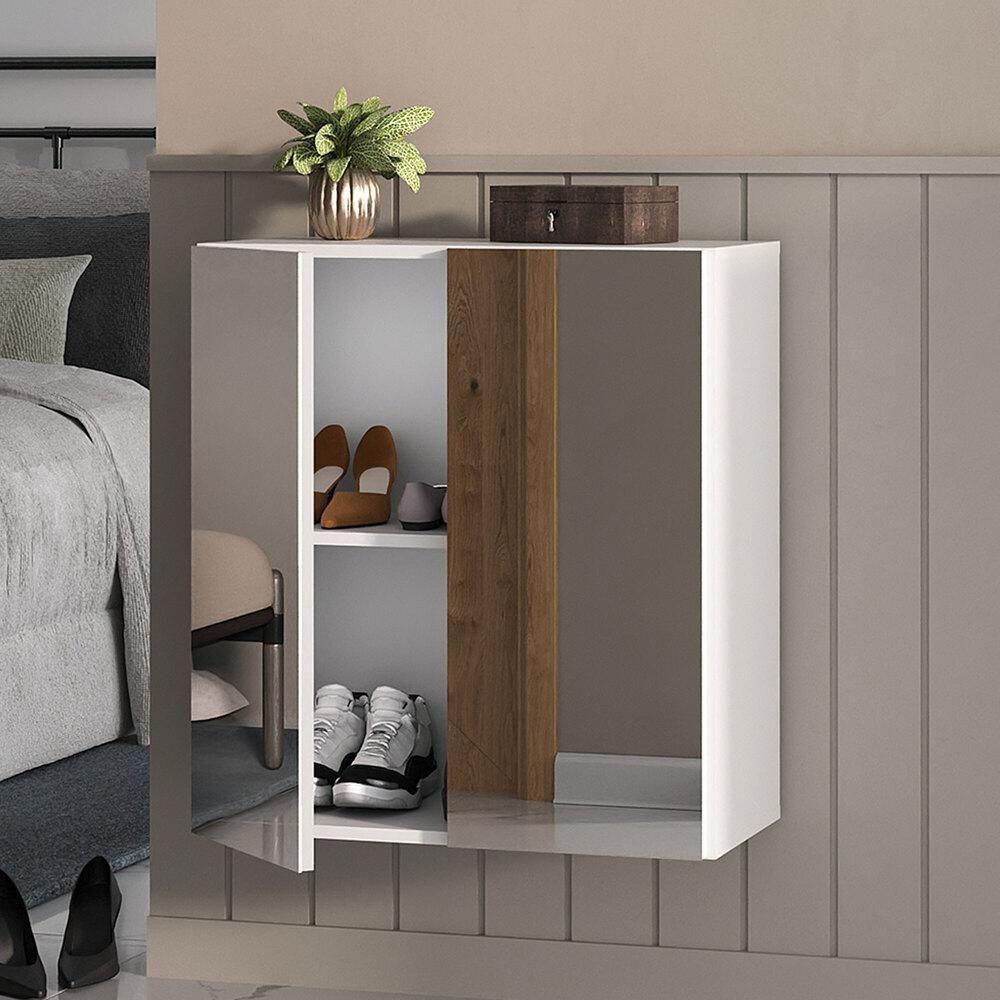 Sapateira 2 Portas Suspensa Com Espelho Nina Multimóveis V6011 Branca Branco - 6