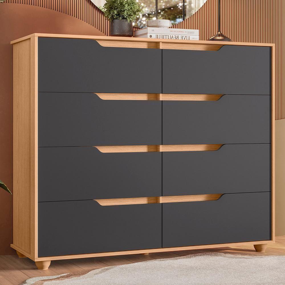 Cômoda Doble 8 Gavetas Freijó/titanium - Móveis Albatroz Freijó/titanium - 2