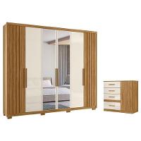 Guarda Roupa Casal Araguaia E Cômoda Vênus Freijó Off White Com Espelho - Moval - 1