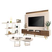Estante Home Theater Artís Off White Castanho E Aparador Infinity E Kit Mesa De Centro Sky Off White – Hb Móveis - 1
