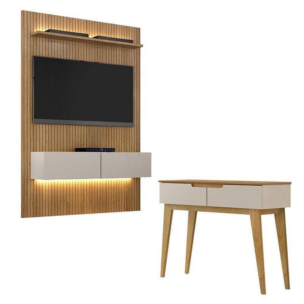 Home Suspenso Frisado Curitiba 1344 Com Led E Aparador Bellíssima Cinamomo Off White - Valdemóveis - 1