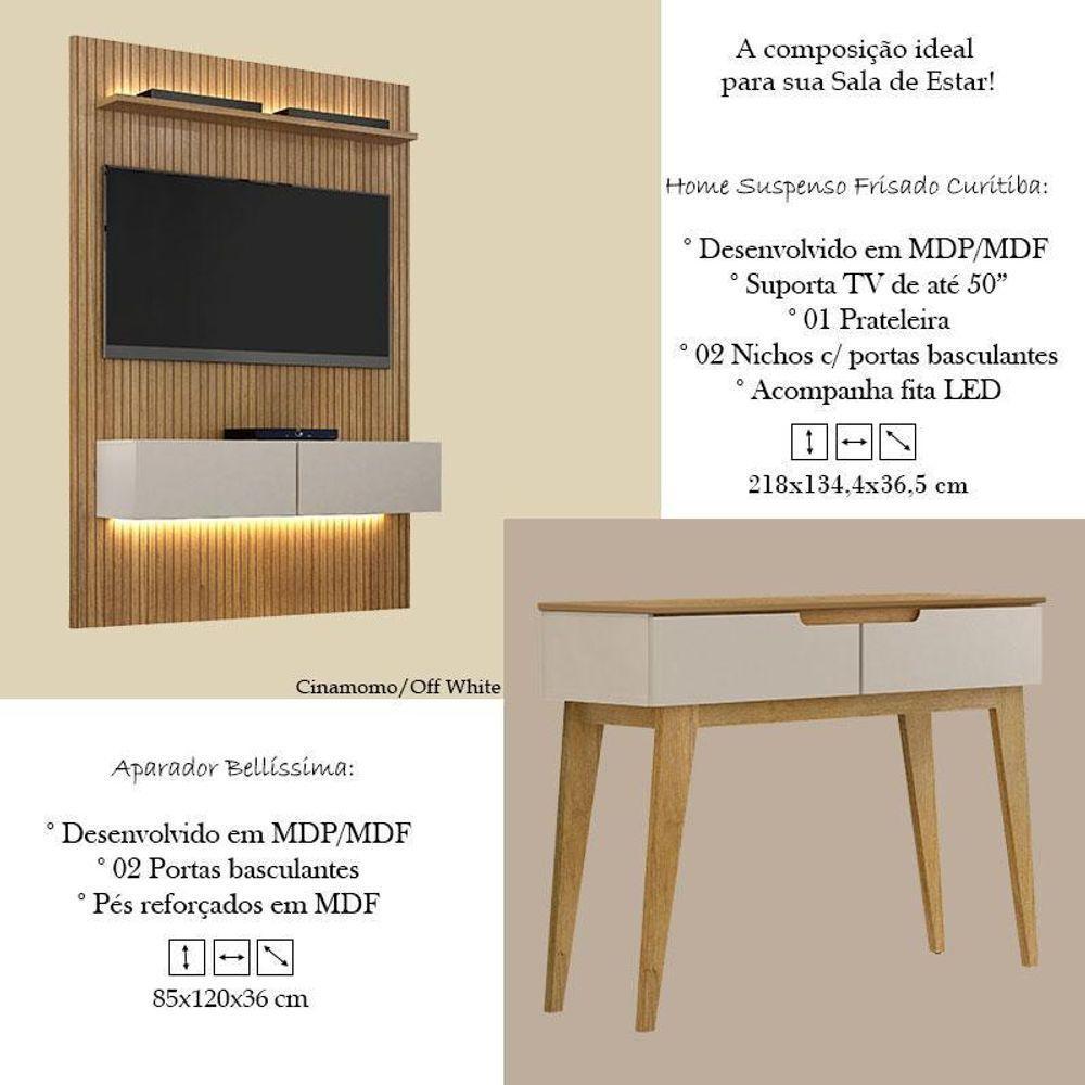 Home Suspenso Frisado Curitiba 1344 Com Led E Aparador Bellíssima Cinamomo Off White - Valdemóveis - 4