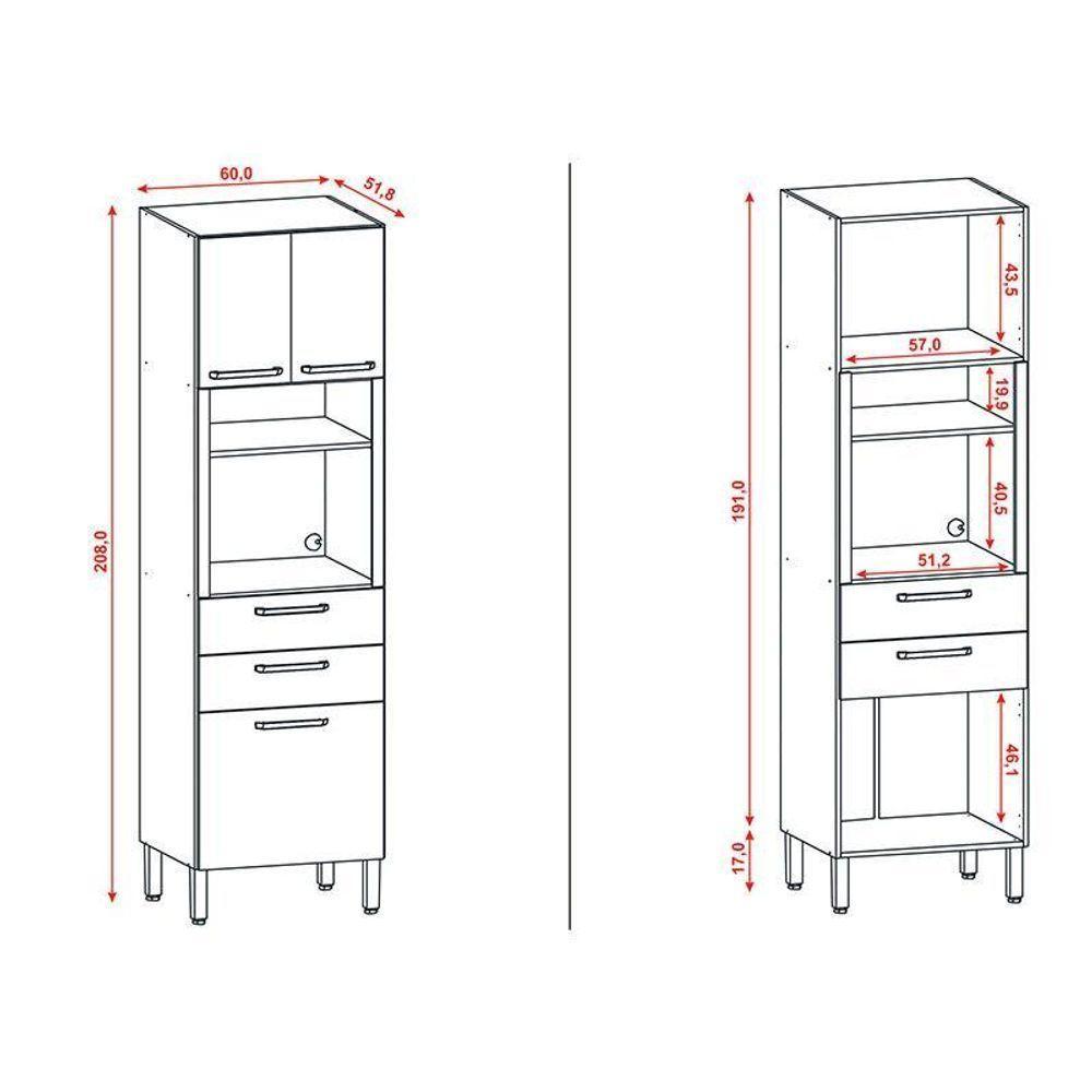 Armário Paneleiro Ametista Micro-ondas 2 Gavetas Freijó Supremo - Kits Paraná - 3