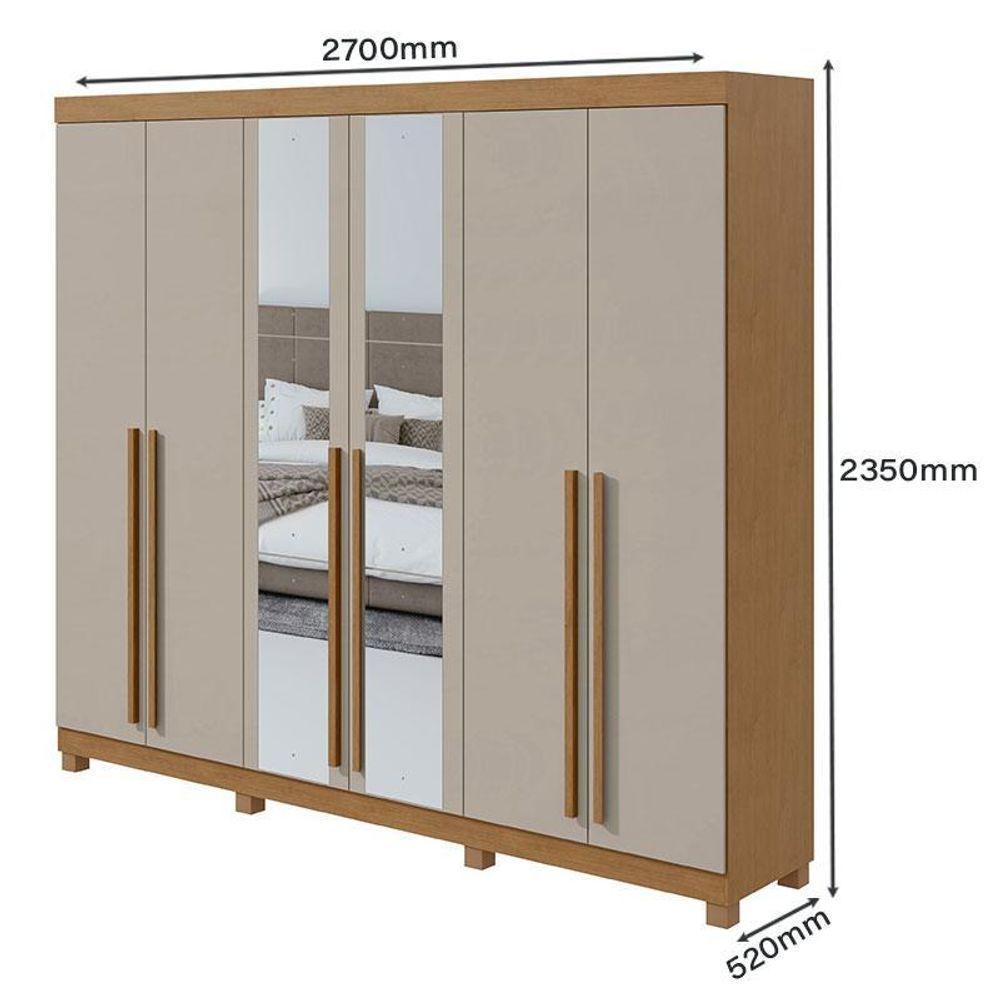 Guarda Roupa Casal Ambiente Bertha 6 Portas Amêndoa Clean Off White Com Pés E Espelho - Lopas - 2