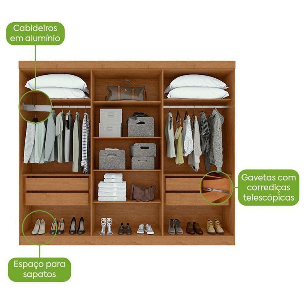 Guarda Roupa Casal Ambiente Bertha 6 Portas Amêndoa Clean Off White Com Pés E Espelho - Lopas - 5