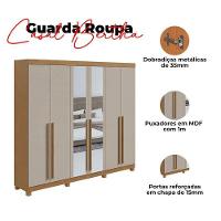 Guarda Roupa Casal Ambiente Bertha 6 Portas Amêndoa Clean Off White Com Pés E Espelho - Lopas