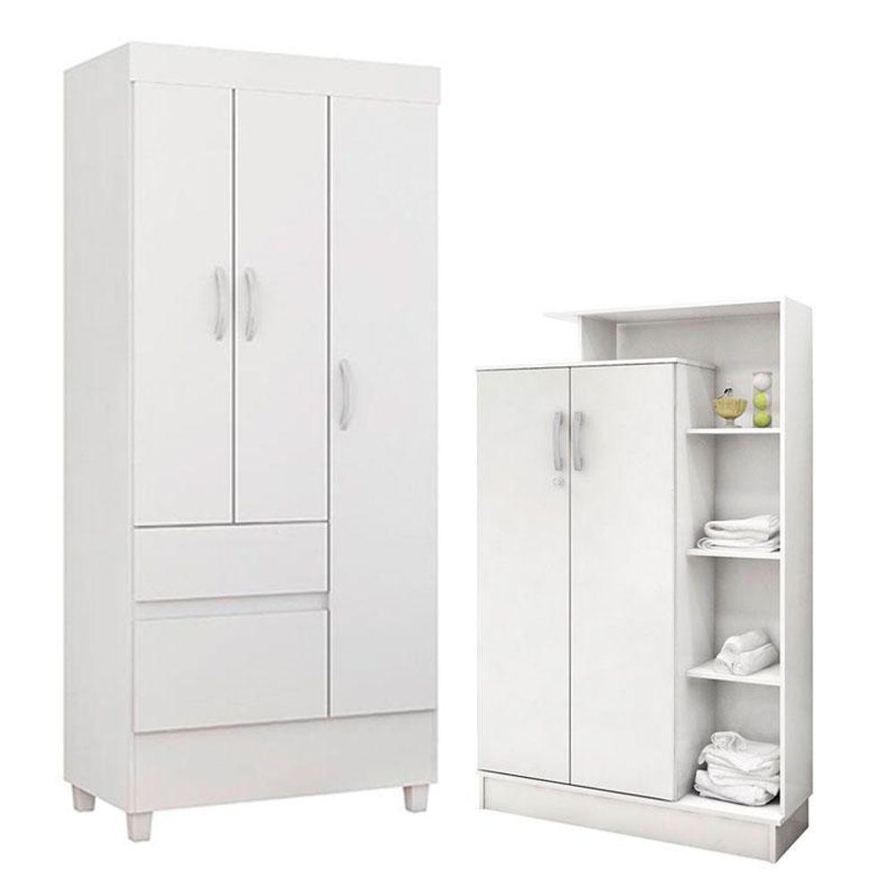 Guarda Roupa Infantil Wind E Armário Multiuso Elite Branco Brilho - Demóbile - 1
